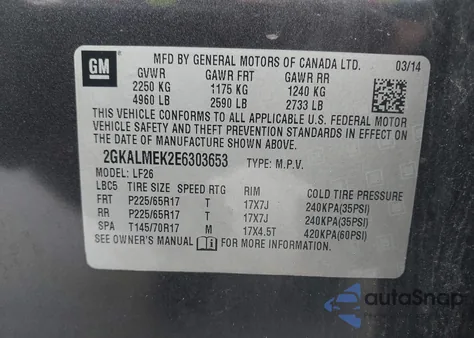 2014 GMC Terrain Sle-1 from USA, damaged, VIN 2GKALMEK2E6303653